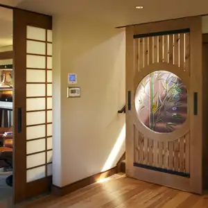 ประตูบานเลื่อนกระจกทำจากไม้จริง cbmmart ประตูแบบมองไม่เห็น
