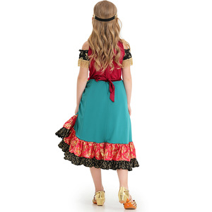 Gypsy Flamenco Girl Bohemian Sequin Lace-up Dance Show Dress Niños <span class=keywords><strong>Halloween</strong></span> Mystical Gypsy Girl Disfraces - Product Image 4