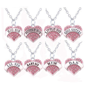 Conjunto de collar A700033 Yiwu Huilin, joyería con corazón de cristal, grande, medio pequeño, pequeño, bebé, hermana, mamá, papá, miembro de la familia - Product Image 1