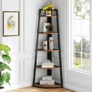 מגיע חדש מעמד סולם 5 ממדף ספרים עץ ופינת מתכת, חדר רחצה - Product Image 6