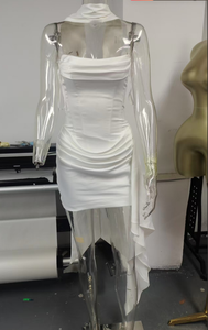 SDM191 elegante abito <span class=keywords><strong>bianco</strong></span> a tubo corto in raso con disossamento senza maniche all'ingrosso nuovo arrivo - Product Image 6