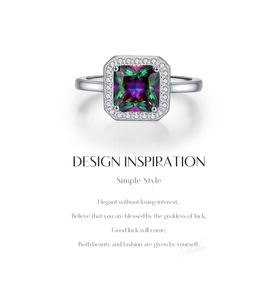 Anillo de plata de ley S925 con topacio místico arcoíris cuadrado, anillo llamativo con piedra preciosa que cambia de color para mujer - Product Image 6