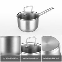Casserole en acier inoxydable ANMEI 1,5 QT avec couvercle en verre, compatible induction, petite marmite de cuisson, ustensiles de cuisine, vente en gros d'usine
