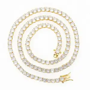 New Fine Jewelry Hip Hop 18k Gold Plated Brass Mens Zircon Necklace Silver Plated Zircon Choker Necklace