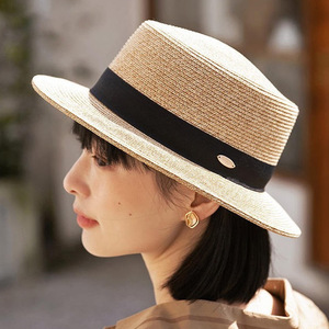 Retro French Straw Hat For Women Summer Flat Top Hat Black Coffee Color Toquilla Material Sun Protection Beach Outing Use - Product Image 1