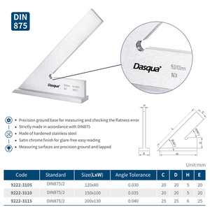 Équerre de mesure à 45 degrés en acier inoxydable trempé de haute qualité Dasqua avec base large et finition chrome satiné - Product Image 4