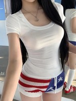 T-shirt à manches courtes col U pour femme avec logo personnalisé, coupe ajustée, couche de base, haut décontracté d'été