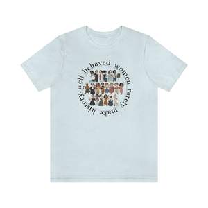 Maglietta Strong Women History da donna in cotone, t-shirt casual femminista con scollo rotondo e maniche corte, stampata in jersey - Product Image 1