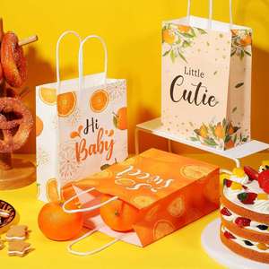 Party Treat Bags Goody Gift Bags with Handles <b>Orange</b> Theme Party Favor Tangerine Birthday Decoration Summer Supplies - Product Image 4