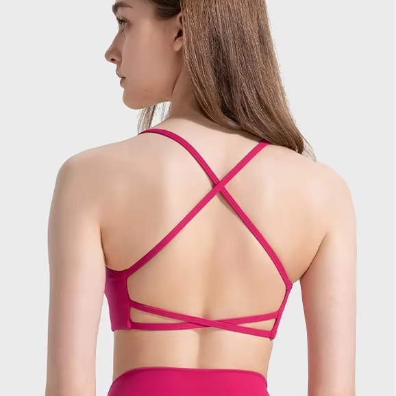 Solid Color Cross Back Strap Women Gym Yoga Underwear Top Fitness Sport Bra
