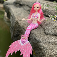 Poupée Sirène Mini en Plastique de Dessin Animé Tendance aux Grands Yeux avec Couronne