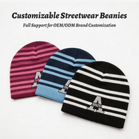 Bonnet tricoté réfléchissant brodé à rayures, vente en gros, bonnet d'hiver chaud avec logo personnalisé