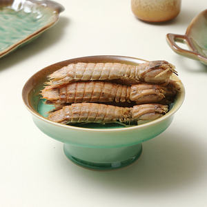 Assiette à dessert en céramique, finition craquelée verte, sur pied, pour usage domestique - Product Image 4