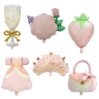 Ballon en aluminium style INS, rose mat, nœud papillon, robe de princesse, couronne, sac, château, mignon, rêveur, pour décoration de fête d'anniversaire de fille