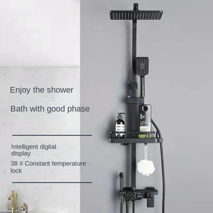 <span class=keywords><strong>Douche</strong></span> carrée moderne en chrome noir avec tête <span class=keywords><strong>de</strong></span> <span class=keywords><strong>douche</strong></span> intelligente thermostatique à affichage numérique en cuivre véritable - Product Image 1