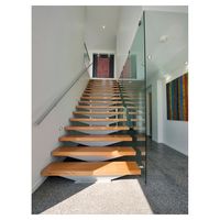 Escalier droit moderne en aluminium préfabriqué de haute qualité avec marches en bois massif et garde-corps en verre, couleurs et dimensions personnalisables