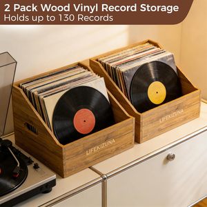 Wooden desktop vinyl <b>record</b> holder, CD holder, document, book, toy, and miscellaneous item storage box - Product Image 4