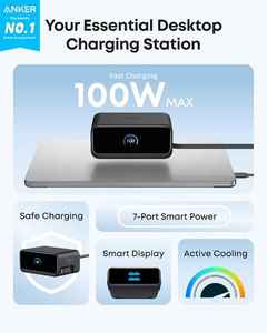 แท่นชาร์จ Anker Nano 100W 7-in-1 พร้อมปลั๊กพ่วง USB-C และสายชาร์จแบบยืดหดได้ Anker InstaCord <span class=keywords><strong>2</strong></span> เส้น รองรับการชาร์จเร็วสำหรับ iPhone - Product Image 3