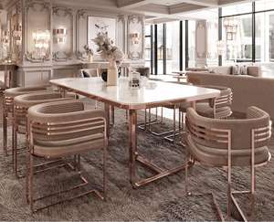 Современная роскошная мебель для ресторана, обеденные столы для дома, 8 мест, прямоугольная рама из нержавеющей стали, мраморный столик, обеденный стол, набор - Product Image 1