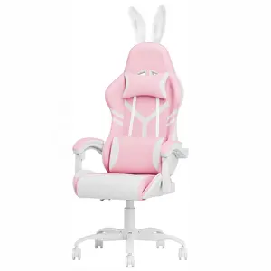 2024 lindo gato Rosa silla ergonómica para juegos silla giratoria para oficina en casa con reposabrazos vinculado base de nailon pu rueda