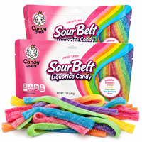 Zure snoepstrips, zure gummy strips, zoethout snoep, fruitig kauwsnoep, OEM groothandel, aangepaste etiketten, bulkverpakkingen, snoepgoed leverancier
