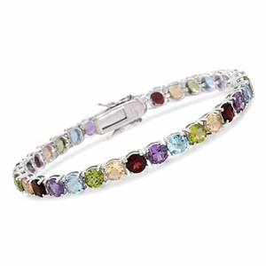 กำไลข้อมือผู้หญิง อเมทิสต์ธรรมชาติ เพอริดอท ซิทริน โทแพซ โกเมน อัญมณี งานฝีมือสำหรับคริสต์มาส เครื่องประดับเงินแท้ 925 - Product Image 1