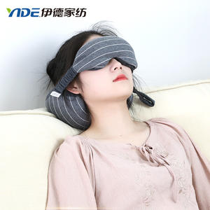 Oreiller de voyage en forme de U, design rayé, soutien du cou, garni de particules de mousse, pour adultes, 28x26x14cm, portable, pour la sieste au bureau, utilisation en avion - Product Image 2