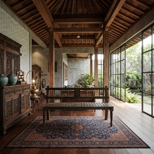 Banc Java rustique marron avec dossier, idéal pour l'intérieur et l'extérieur, parfait pour votre jardin, votre terrasse ou votre entrée. - Product Image 3