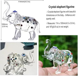 Crystal Elephant Statu Glass Elephant Figurines With Trunk Up Art Glass Animal Sculpture