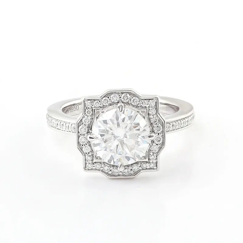 Bijoux de mariage sans nickel PT950 bague fleur VVS Moissanite diamant avec anneau d'éternité étincelante