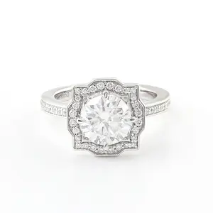Wedding Jewelry Without Nickle PT950 Flower Ring VVS Moissanite Diamond With Sparking Eternity Ring Band