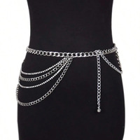 Chaîne de taille superposée en strass pour femmes |   Ceinture chaîne gourmette épaisse en acier inoxydable doré |   Bijoux de corps exotiques pour soirées en club
