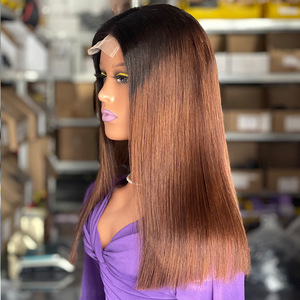 Perruque en cheveux humains 100% de haute qualité, couleur brun-roux, densité 200, cheveux longs et raides naturels avec dentelle frontale pour femmes - Product Image 2