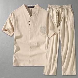 Vêtement <span class=keywords><strong>Homme</strong></span> <span class=keywords><strong>Grande</strong></span> <span class=keywords><strong>Taille</strong></span> Maison Mari 2024 Nouveau Ensemble d'Été en Lin T-shirt Mode Masculine Style Chinois 8XL 9XL Plus Deux Pièces - Product Image 1