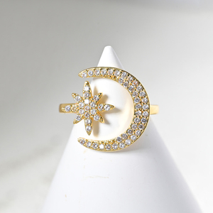 Bagues délicates en zircon plaqué or 18 carats avec étoiles et lune pour femmes, bijoux minimalistes, cadeau de mariage, Anel Casal Bague Etoile <span class=keywords><strong>Demer</strong></span> - Product Image 1