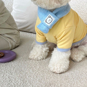 Sweat à capuche jaune pour chiot Bichon Frise avec écharpe, vêtements pour animaux de compagnie toutes saisons, coupe confortable, vêtements pour petits chiens - Product Image 4