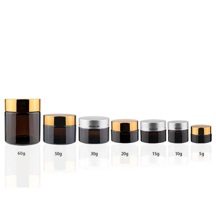 5 ml 10 ml 15 ml 20 ml 30 ml 50 ml 60 ml pot en verre ambré cosmétique avec couvercles en or