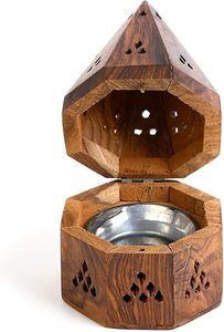 Quemador cónico de carbón <span class=keywords><strong>Temple</strong></span>-Cónico superior, caja de incienso de madera hecha a mano en forma de templo - Product Image 2