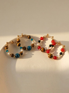 Ethnic Style Natural Stone Beaded <b>Earrings</b>, Maillard Tiger's Eye <b>Earrings</b> Stainless Steel Fashion Light Luxury <b>Stud</b> <b>Earrings</b> - Product Image 4