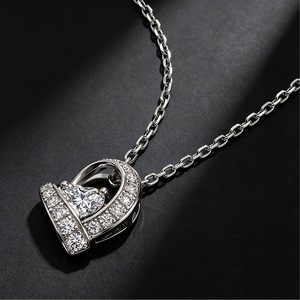 Collana da Donna in Argento 925 con Diamante da Laboratorio <span class=keywords><strong>D</strong></span> E VS1, Pendente a Cuore con Halo, Regalo <span class=keywords><strong>d</strong></span>'<span class=keywords><strong>Amore</strong></span> - Product Image 2
