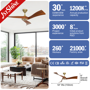 1stshine Ventilateur de plafond intérieur 3 pales en bois massif 52 pouces Ventilateur de plafond DC à faible bruit avec télécommande - Product Image 3