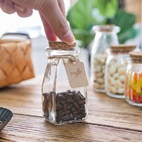 Stoples Yogurt Kaca 4 Oz dengan Tutup Gabus, Stoples Puding Persegi Transparan dengan Label Cokelat dan Tali untuk Selai, Susu, Madu, Jeli, Mousse