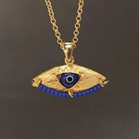 Collier Pendentif de Couple Rétro Européen-Américain, Perlé Fait Main, Œil Turc Coloré, Plaqué Or 18K sur Tungstène, Maillons en Forme de O