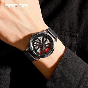 Reloj de lujo de la marca SANDA para hombres con estilo 360 giratorio 3D hueco volante relojes de cuarzo reloj de pulsera de acero de moda - Product Image 3