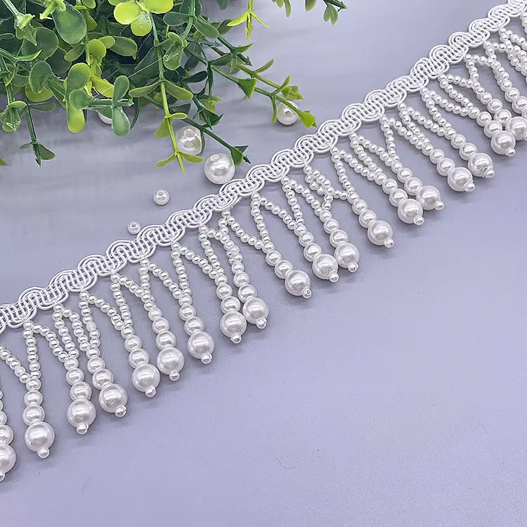 White DIY Sewing Pearl Lace Tassel 5 CM Polyester Lace Tassel