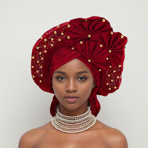 Sombrero Africano Popular al por Mayor 2025, Turbante de Fiesta con Cuentas de Flores Únicas, Sombrero Gele Aso Oke Hecho a Mano para <span class=keywords><strong>Mujer</strong></span> - Product Image 6