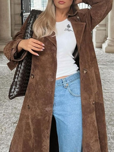 Trench a Doppio Petto da <span class=keywords><strong>Donna</strong></span> Casual con Cappuccio, Giacca Invernale Marrone in Morbida Lana - Product Image 2