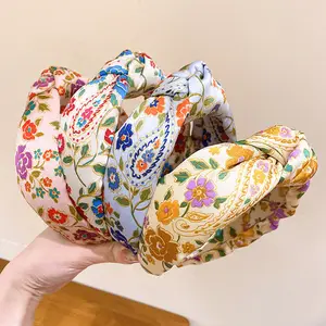 New Trendy Fabric Printing Twisted Headwrap Fashion Versatile Wide Brim Hairband Floral Printed Headband For Woman