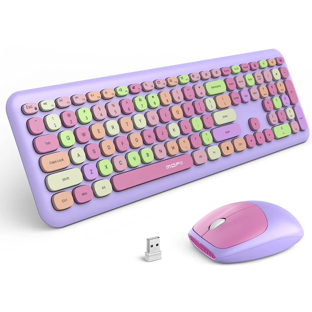 Wireless Keyboard and Mouse Combo 2.4G Ultra Thin Full Size Mixed Color Keyboard Mouse Set for PC Desktop Laptop Windows
