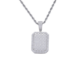 จี้ทรงสี่เหลี่ยมเล็ก, สร้อยคอเครื่องประดับฮิปฮอป, สร้อยคอผู้ชายสีบรอนซ์ฝังเซอร์โคเนียม, จี้รูปโล่ทรงสี่เหลี่ยมพร้อมสายสร้อย - Product Image 4